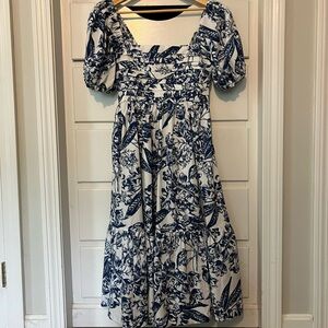 A&F Emerson Poplin Puff Sleeve Dress - Blue & White Floral - NWT - Petite Small
